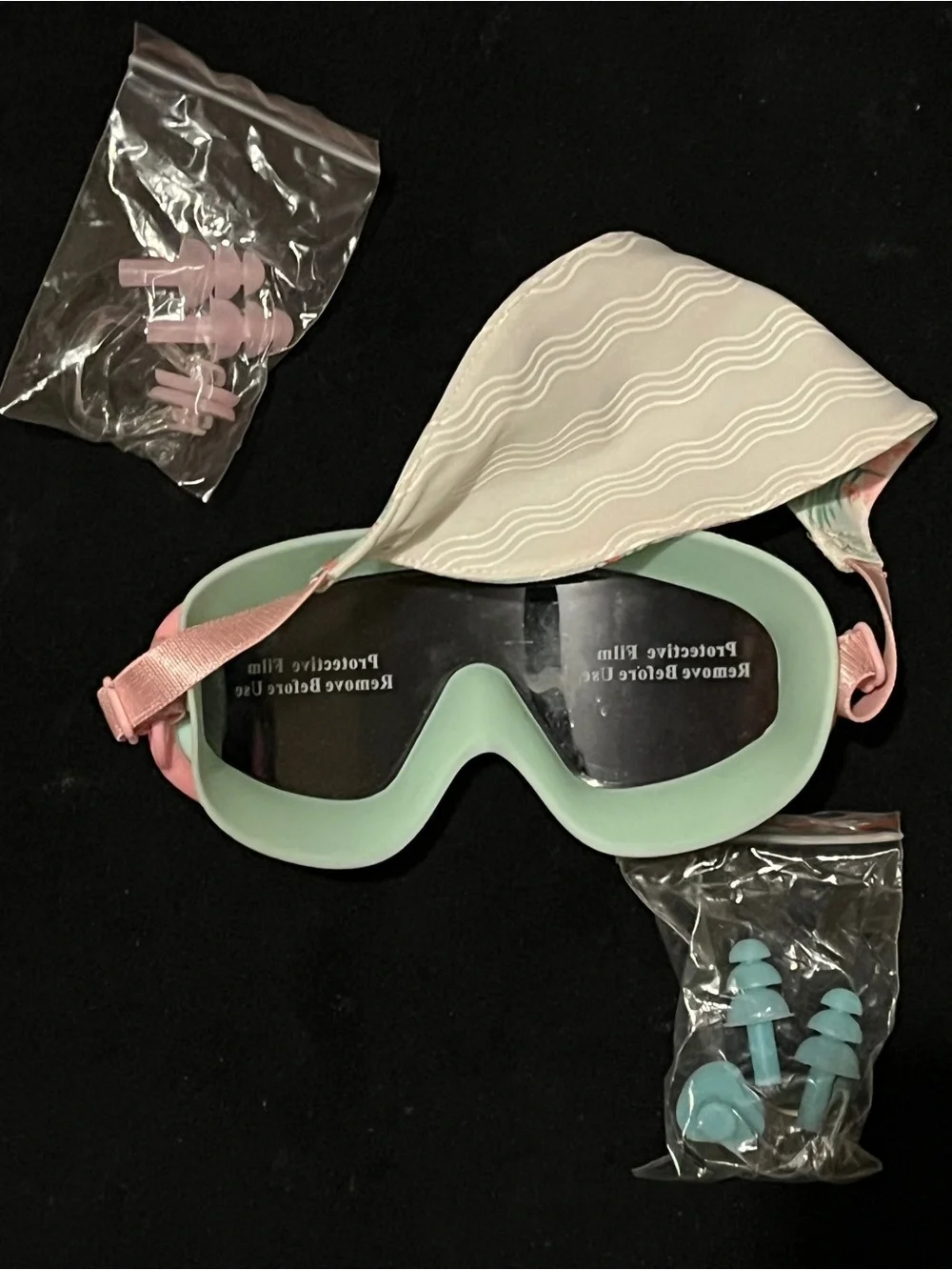 Pixel Panda Kids Flamingo Swim Goggles Set Cap Ear Plugs Nose Clip New